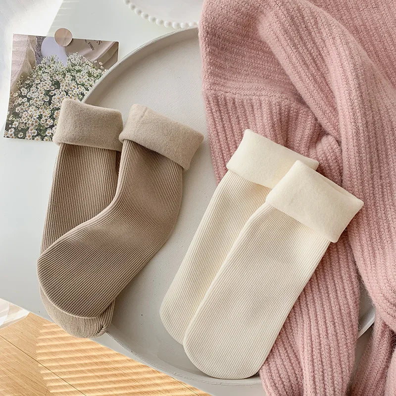 5 Pairs Snow Socks For Women Autumn Winter Socks With Fuzzy Thickened Warm Sleeping Floor Stockings Women's Solid Color Socks