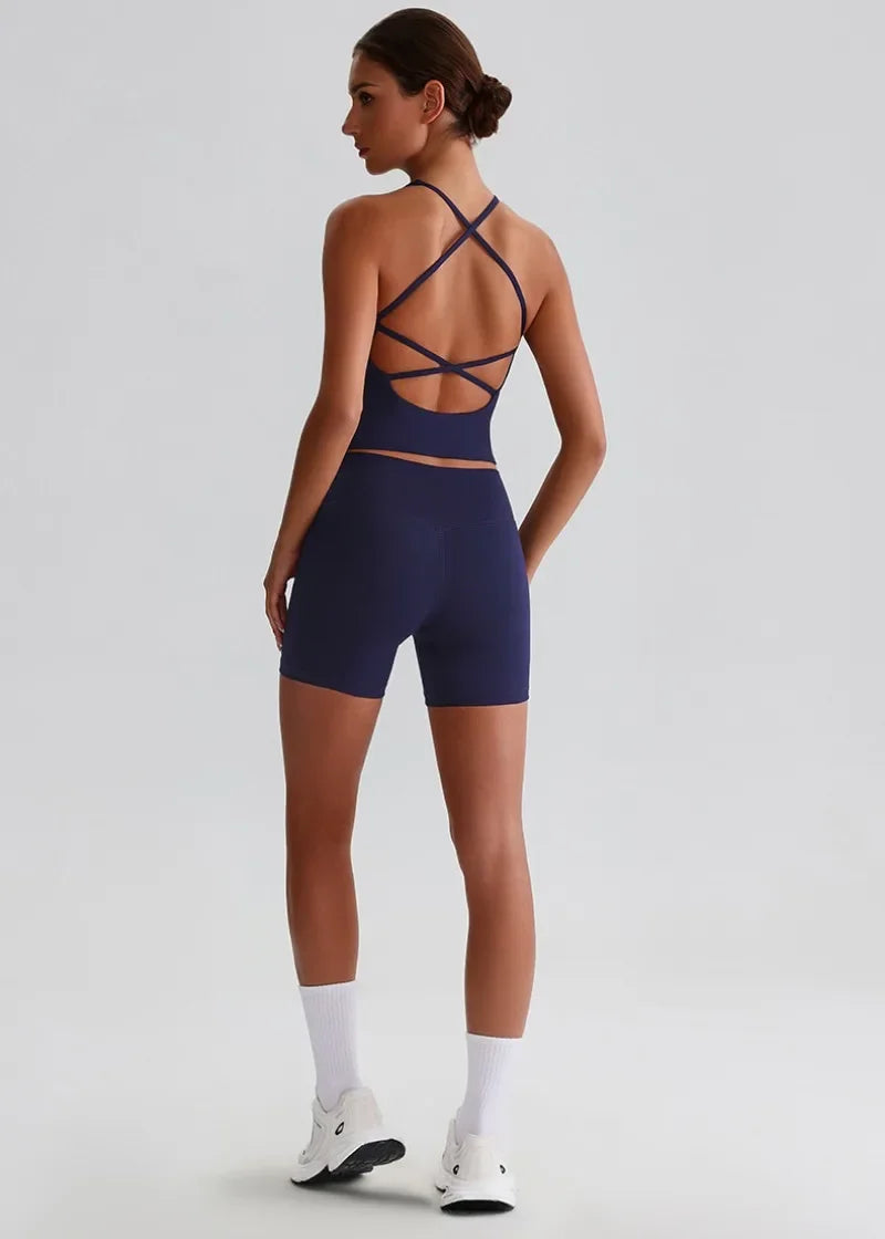 Women's Yoga Outfit Set Summer Sports Bra Vest Breathable Quick-Dry Workout Clothes Gym Running Fitness Suit Yoga Outfit