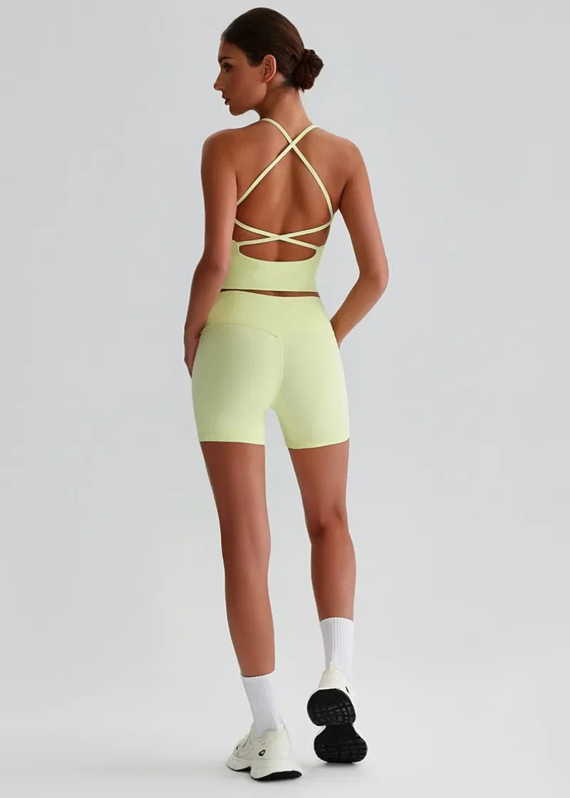 Women's Yoga Outfit Set Summer Sports Bra Vest Breathable Quick-Dry Workout Clothes Gym Running Fitness Suit Yoga Outfit