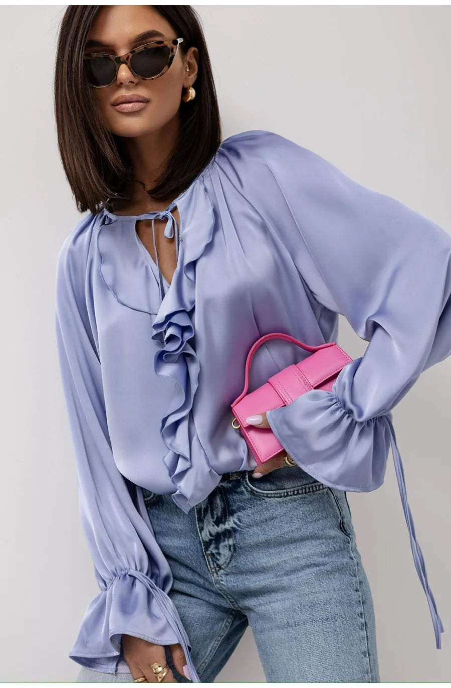 Fashion Fall Ruffles Blouse Women 2025 Autumn Winter Long Sleeve Loose Lace-up Shirts And Blouses Tops Elegant