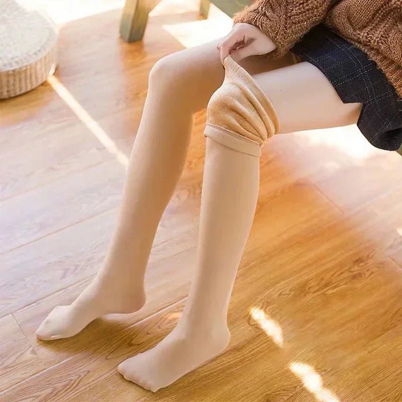 Winter Snow Long Socks Women Warm Over Knee Tights Soft Velvet Thicken Plush Thigh High Stockings Female Sleeping Boots Leggings