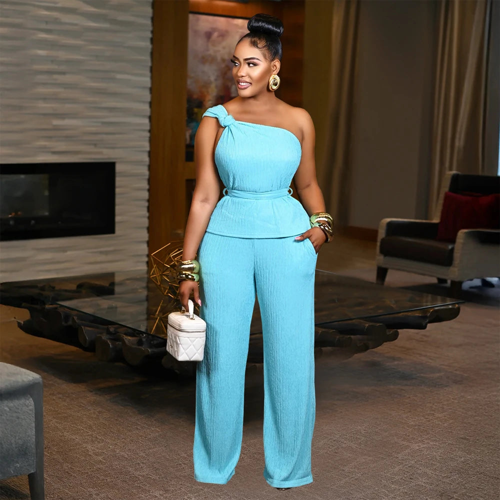 Fall Fashion Women's Sets One Shoulder Sleeveless Tank Top and Wide Leg Pants Suit 2025 Loungewear 2 Two Piece Set Party Outfits