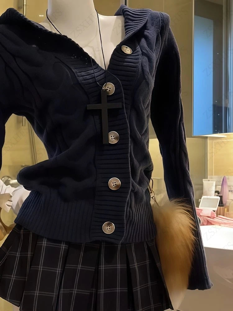 Sweater Femme Outerwears Punk Cardigan Women Winter Clothes Knitwears Casual British style Y2k Femme Sweaters Harajuku Y2k Coats