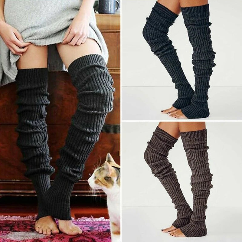 Winter Long Warm Leg Warmers Knitting Knee High Socks Girl Boot Topper Sock Skinny Stockings Knitted Crochet Long Socks