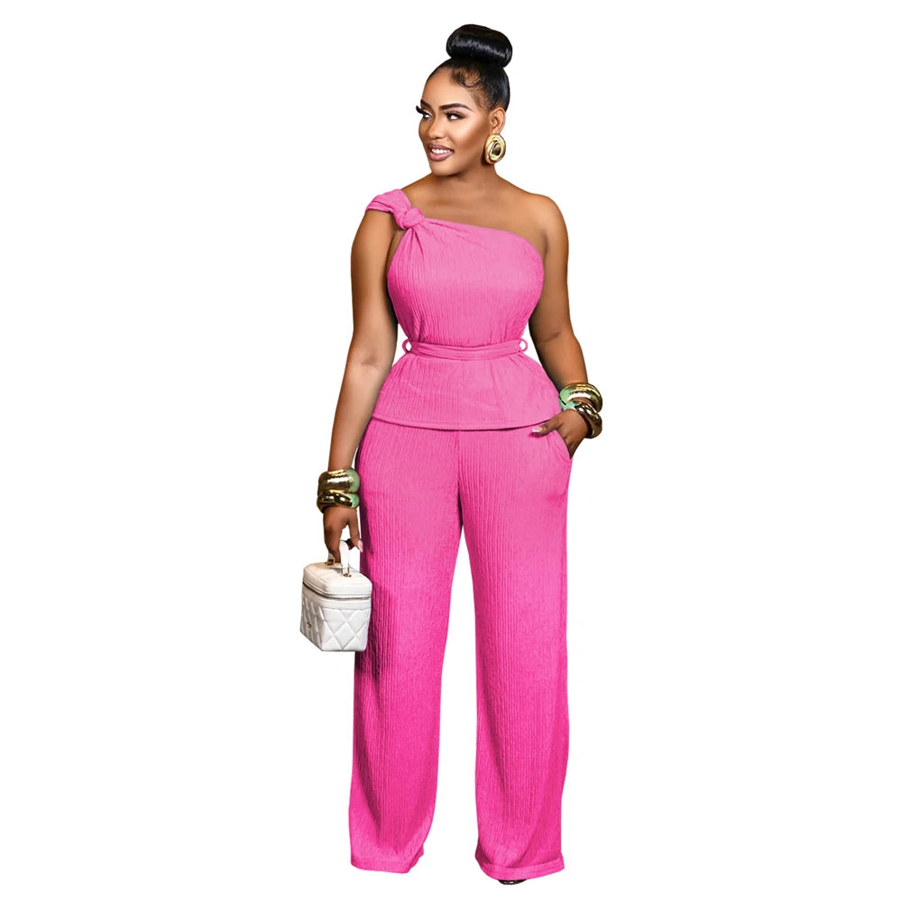 Fall Fashion Women's Sets One Shoulder Sleeveless Tank Top and Wide Leg Pants Suit 2025 Loungewear 2 Two Piece Set Party Outfits
