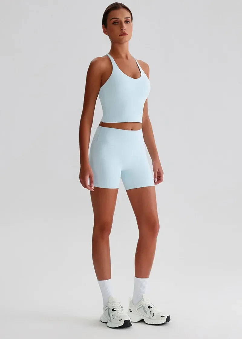 Women's Yoga Outfit Set Summer Sports Bra Vest Breathable Quick-Dry Workout Clothes Gym Running Fitness Suit Yoga Outfit