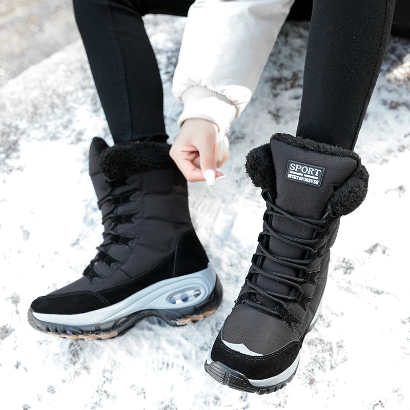 Winter Snow Boots Women Warm Comfortable Plush Lace-up Anti-slip High-top Women Boots Thick-soled Durable Soft Ankle Boots Women