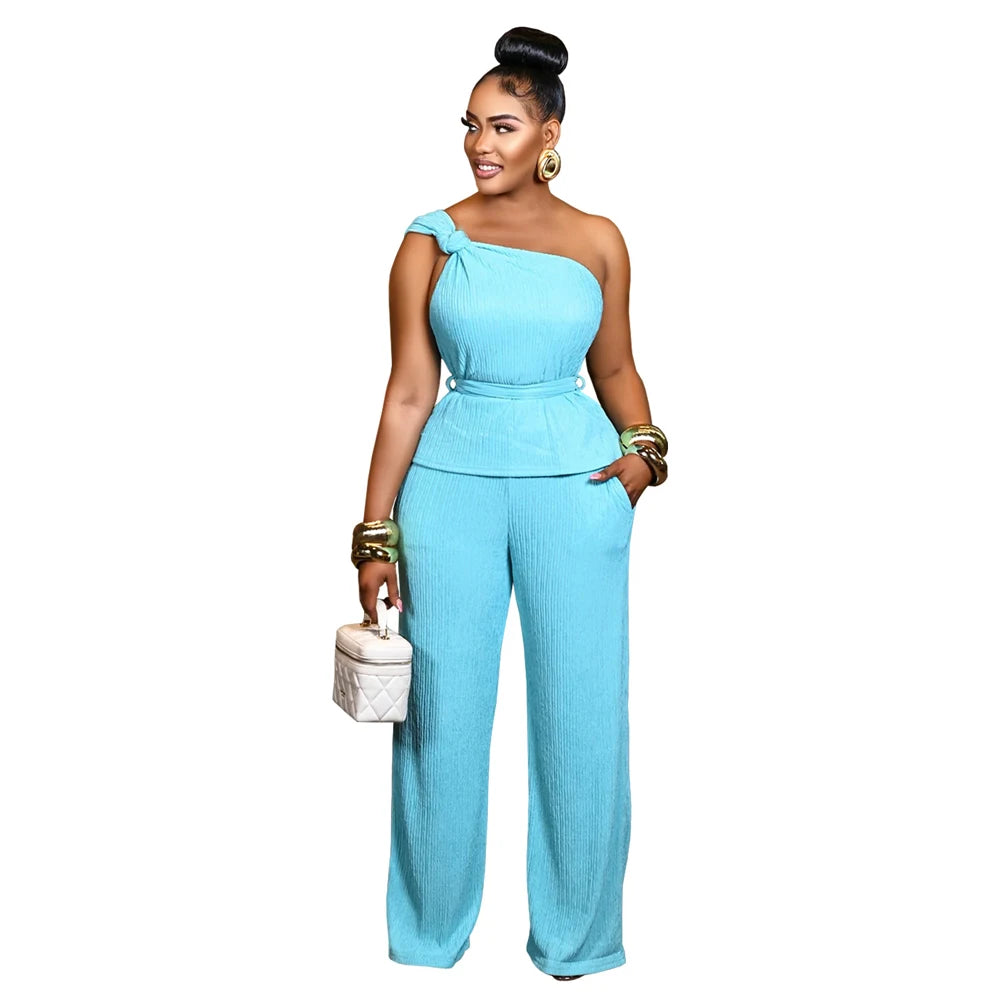 Fall Fashion Women's Sets One Shoulder Sleeveless Tank Top and Wide Leg Pants Suit 2025 Loungewear 2 Two Piece Set Party Outfits