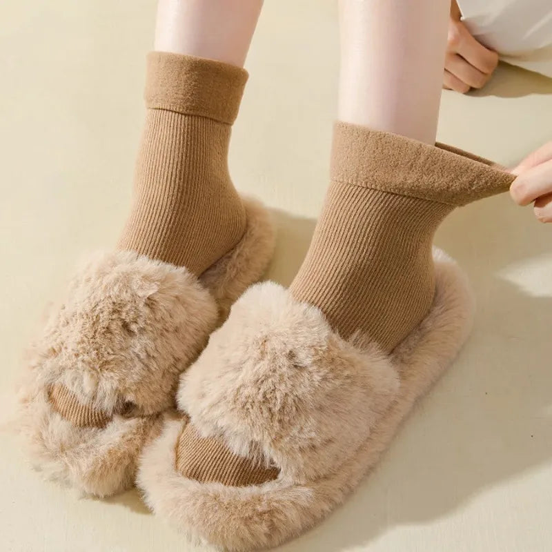 5 Pairs Snow Socks For Women Autumn Winter Socks With Fuzzy Thickened Warm Sleeping Floor Stockings Women's Solid Color Socks