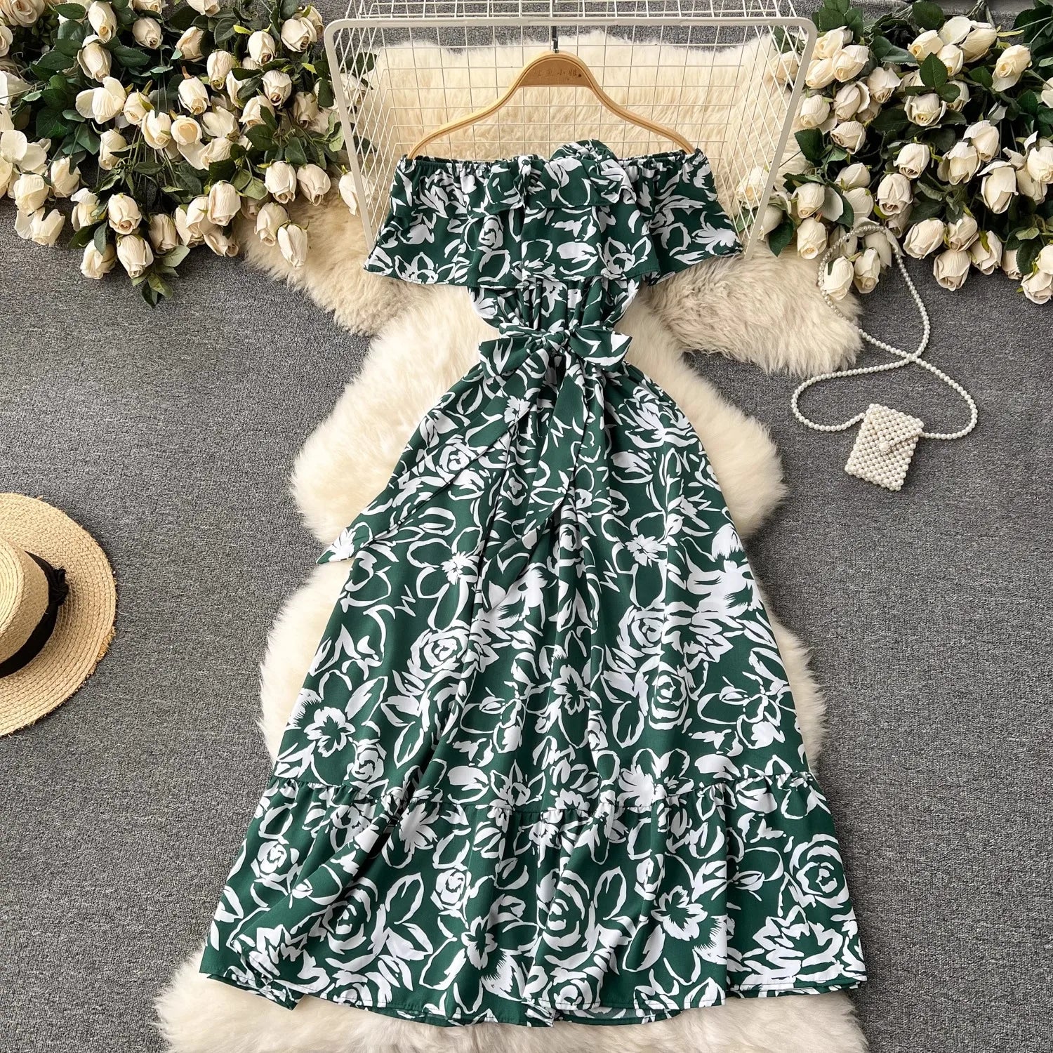 YuooMuoo Chic Fashion Floral Print Long Women Dress 2026 New Summer Y2K Off Shoulders A-line Long Dress Vacation Beach Vestidos