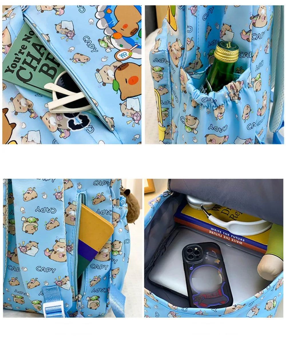 Cute Large Capacity Capybara Backpack Cartoon Breathable Student Schoolbag Nylon Ultra-light Book Bag Back to school Women Girl