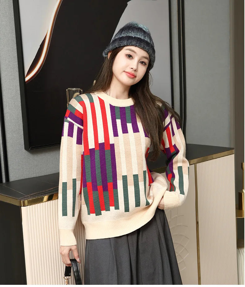 Fashion Sweater for The Whole Family Knitted Tops Mom and Daughter Baby Girl Matching Striped Knitwear Dad and Son Boy Jumper
