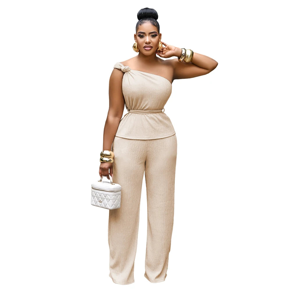 Fall Fashion Women's Sets One Shoulder Sleeveless Tank Top and Wide Leg Pants Suit 2025 Loungewear 2 Two Piece Set Party Outfits