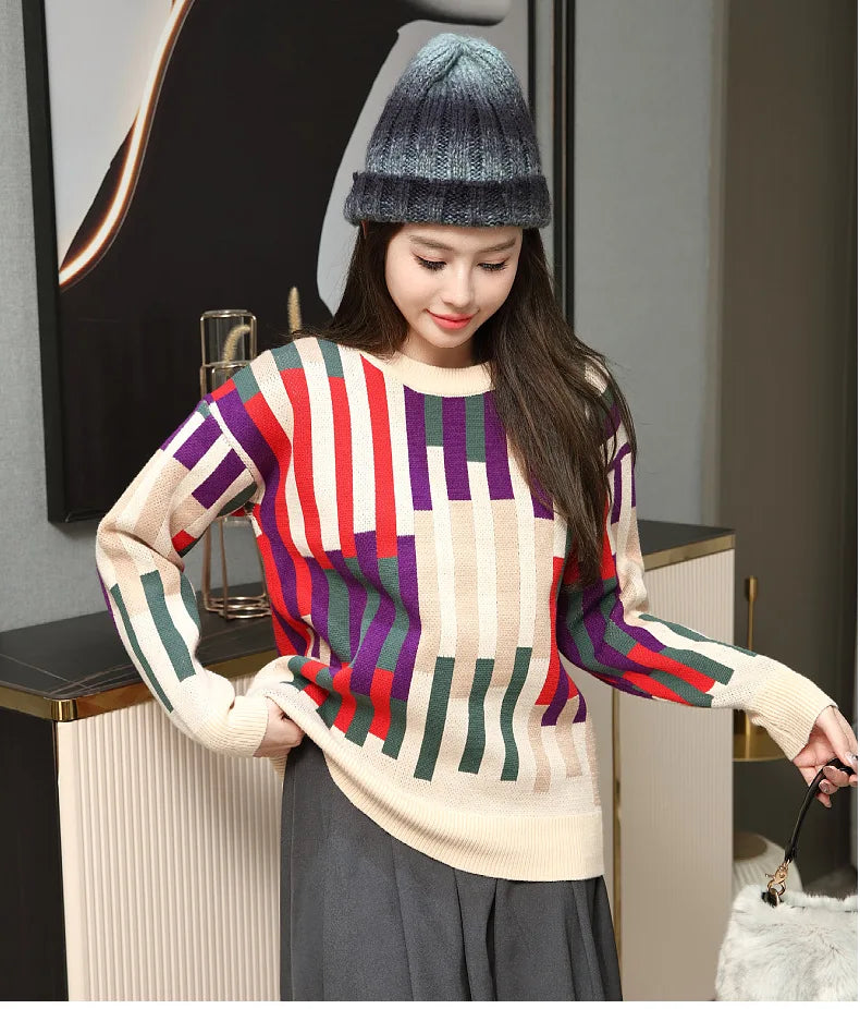 Fashion Sweater for The Whole Family Knitted Tops Mom and Daughter Baby Girl Matching Striped Knitwear Dad and Son Boy Jumper