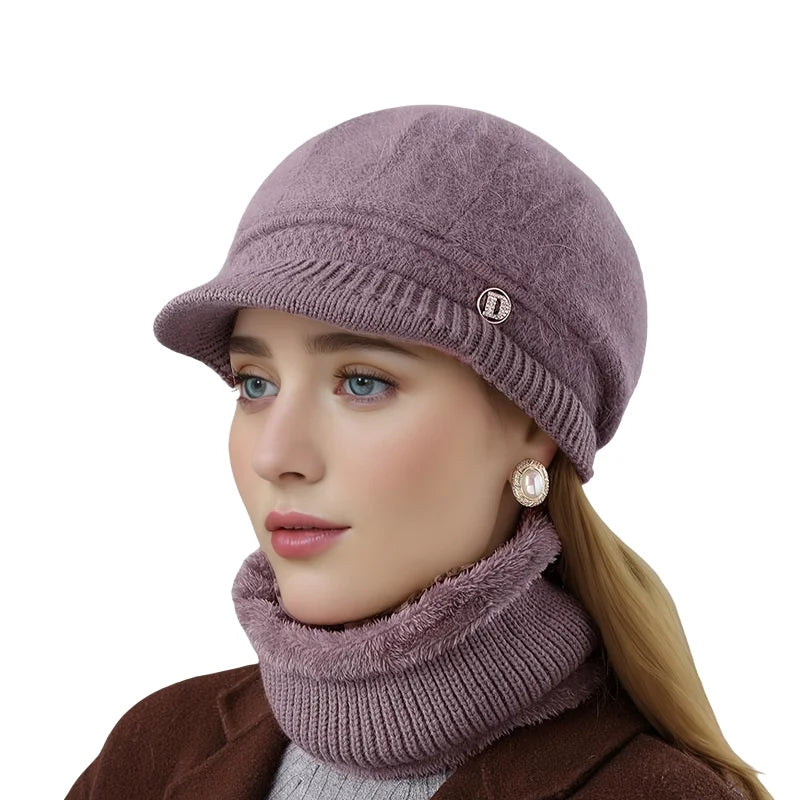 2pcs/ Set Women‘s Hat and Neck Scarf Versatile Winter Warm Cold Hat for Mothers Middle-aged and Elderly Suitable for Exercise