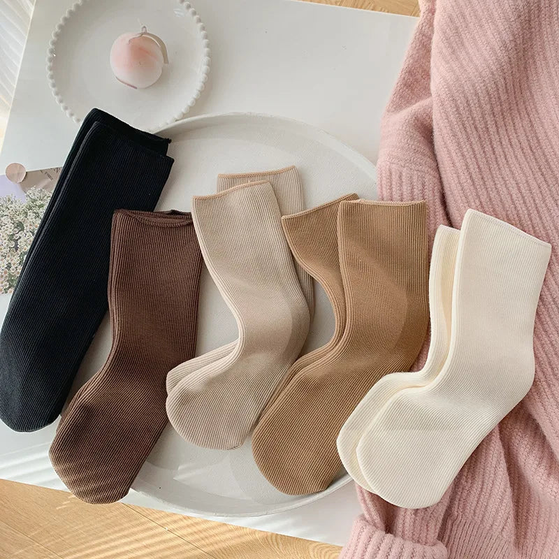 5 Pairs Snow Socks For Women Autumn Winter Socks With Fuzzy Thickened Warm Sleeping Floor Stockings Women's Solid Color Socks
