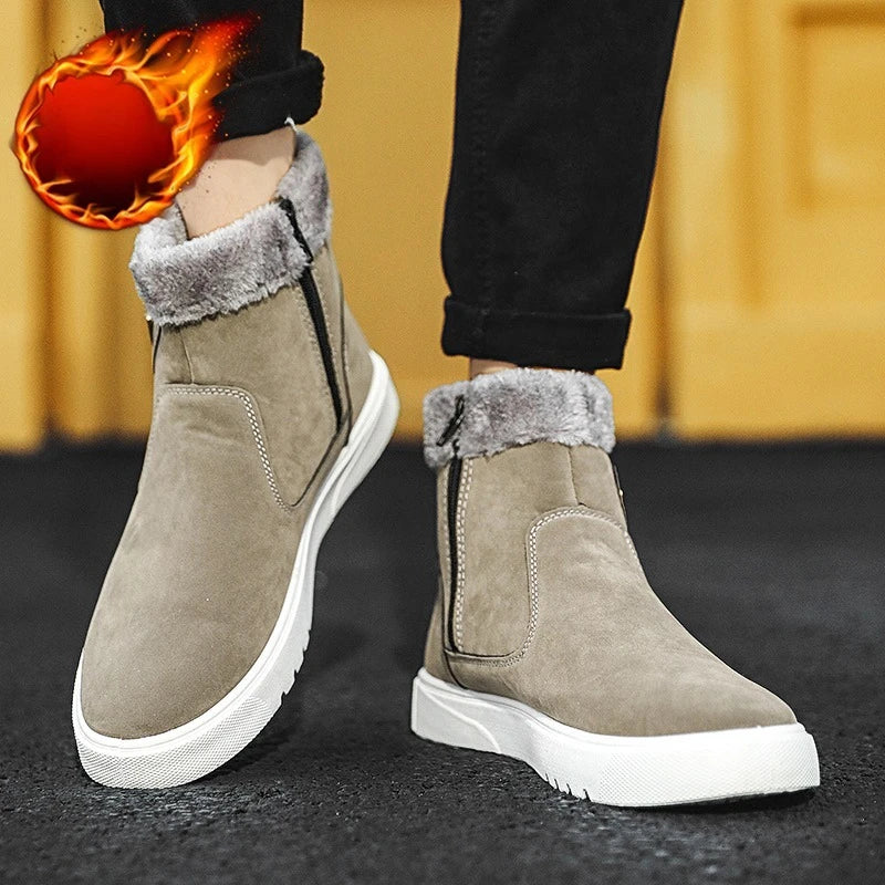 2025New Winter Men's Boots Fashion High-top Cotton Shoes Plush Warm Fur Snow Boots Suede Casual Ankle Boots for Men Botas Hombre
