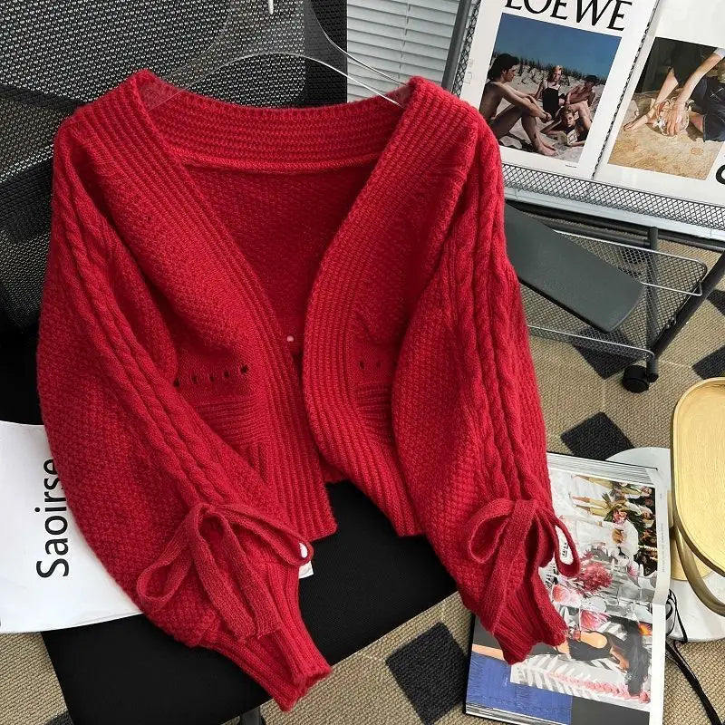 Sweater Jacket Women's Autumn and Winter New Style Western-style Outerwear with Knitted Cardigan Loose Short Long Sleeved Top