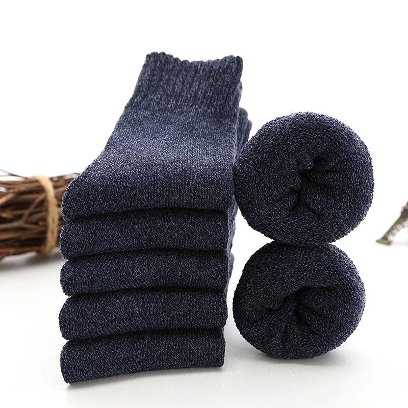 Winter Warm Socks for Men Winter Super Thick Merino Wool Socks Male Solid Color Middle Tube Against Cold Snow Sock Calcetines