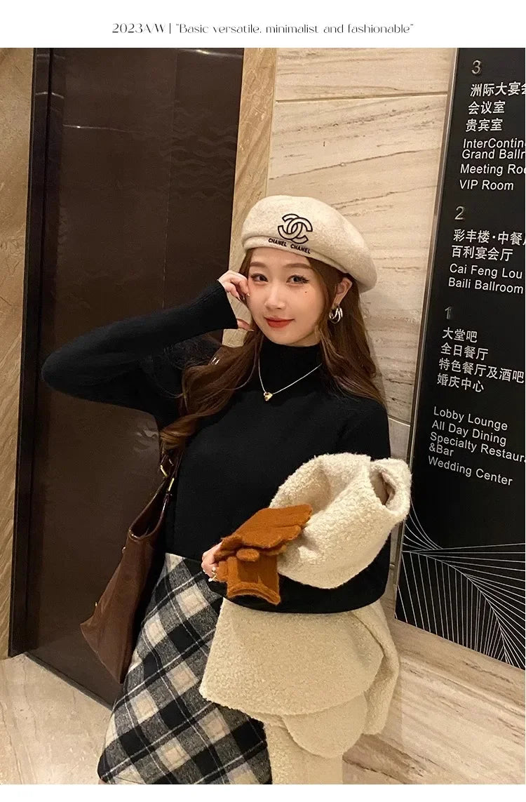 Sweater For Women Winter Thicken Turtleneck Slim Knit Pullover New Warm Plush Velvet Lined Knitwear Jumper Tops Casual Poleras