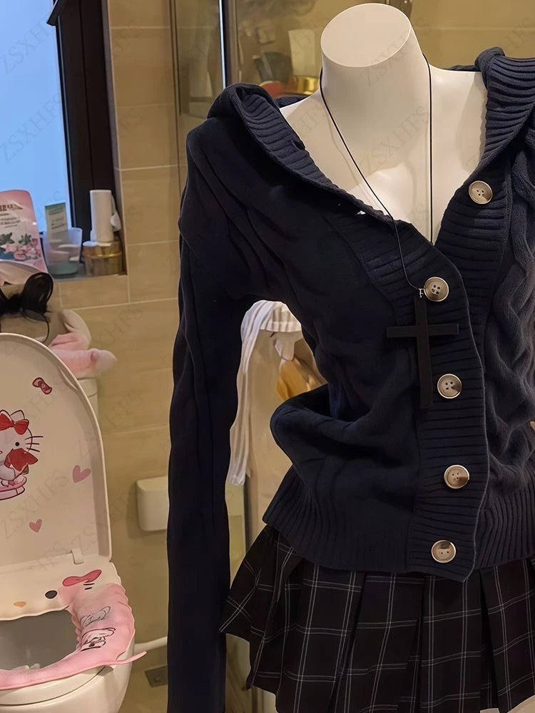 Sweater Femme Outerwears Punk Cardigan Women Winter Clothes Knitwears Casual British style Y2k Femme Sweaters Harajuku Y2k Coats