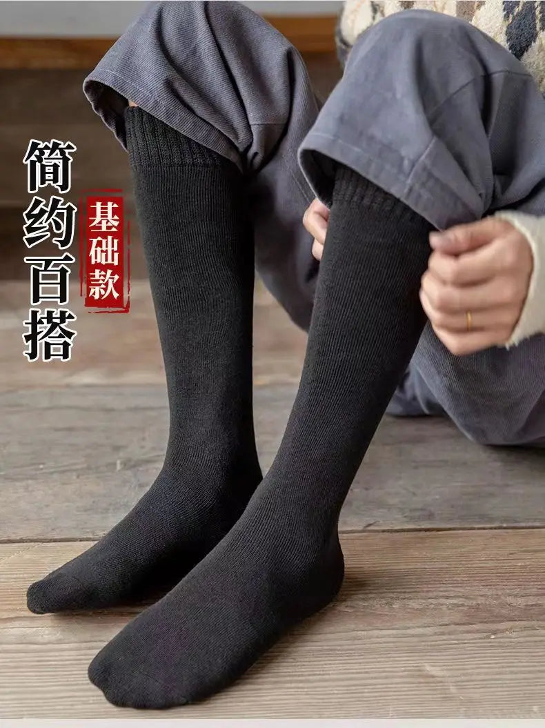 Winter Men's Knee Long Socks Wool Keep Warm Longer Stocking Compression Winter Terry Socks Cotton Thicken Cover Calf Sokken Gift