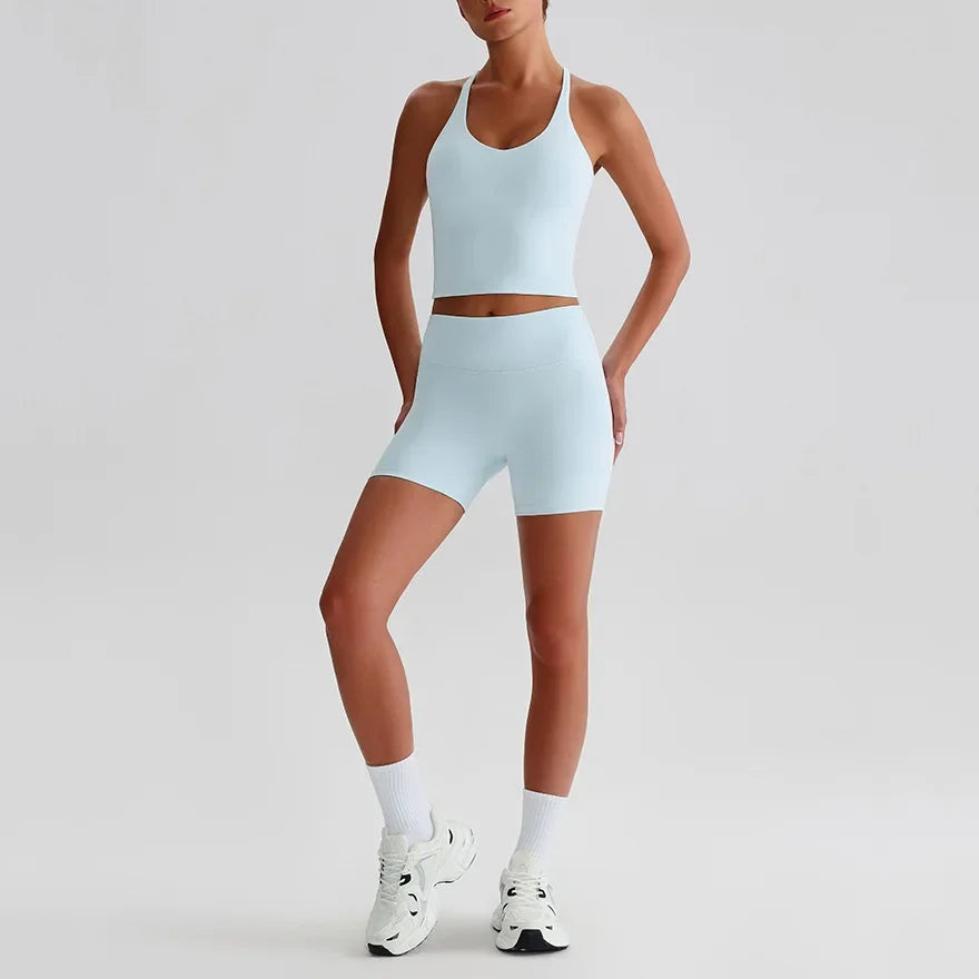 Women's Yoga Outfit Set Summer Sports Bra Vest Breathable Quick-Dry Workout Clothes Gym Running Fitness Suit Yoga Outfit