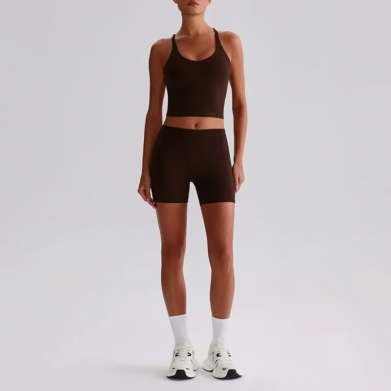 Women's Yoga Outfit Set Summer Sports Bra Vest Breathable Quick-Dry Workout Clothes Gym Running Fitness Suit Yoga Outfit