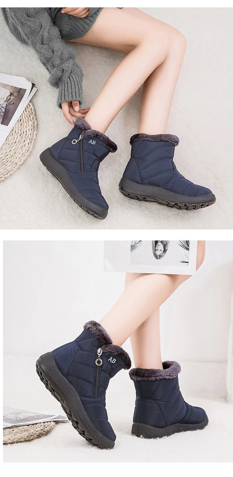 Winter Women Boots Thick Bottom Ankle Boots Women Waterproof Boots Fashion Women Shoes Solid Color Ladies Shoes Female Sneakers