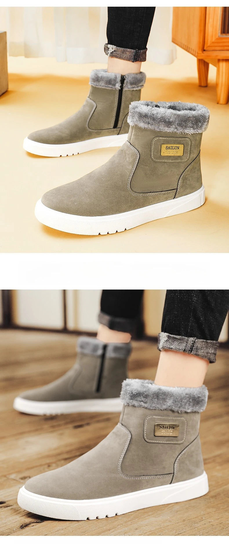 2025New Winter Men's Boots Fashion High-top Cotton Shoes Plush Warm Fur Snow Boots Suede Casual Ankle Boots for Men Botas Hombre