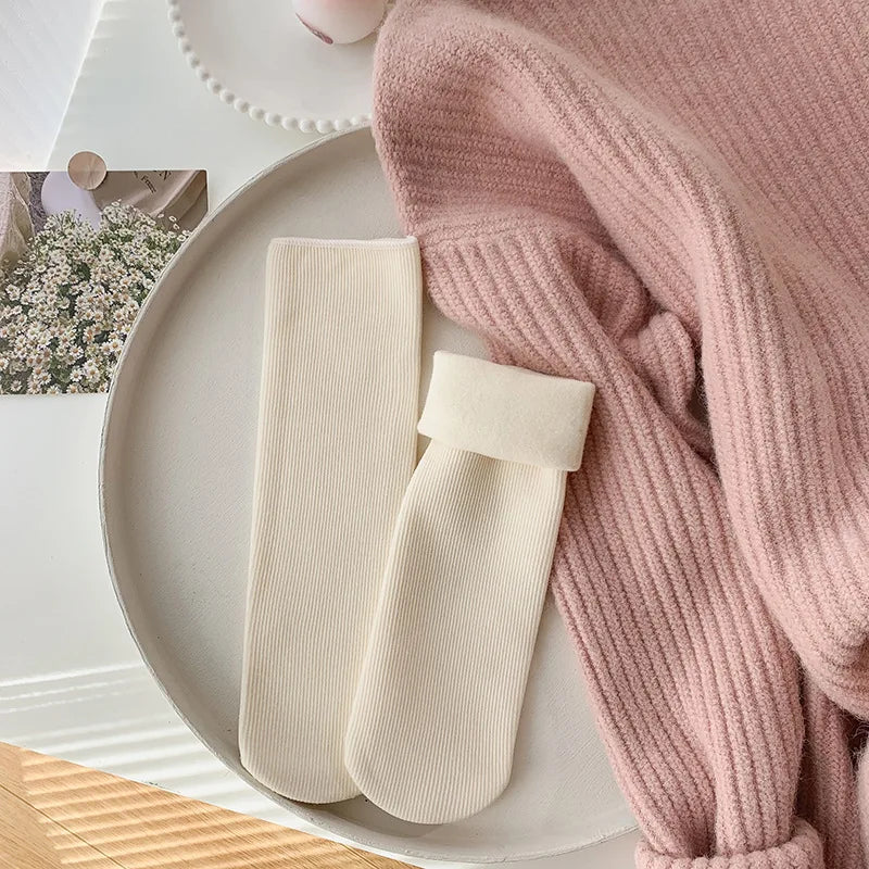5 Pairs Snow Socks For Women Autumn Winter Socks With Fuzzy Thickened Warm Sleeping Floor Stockings Women's Solid Color Socks