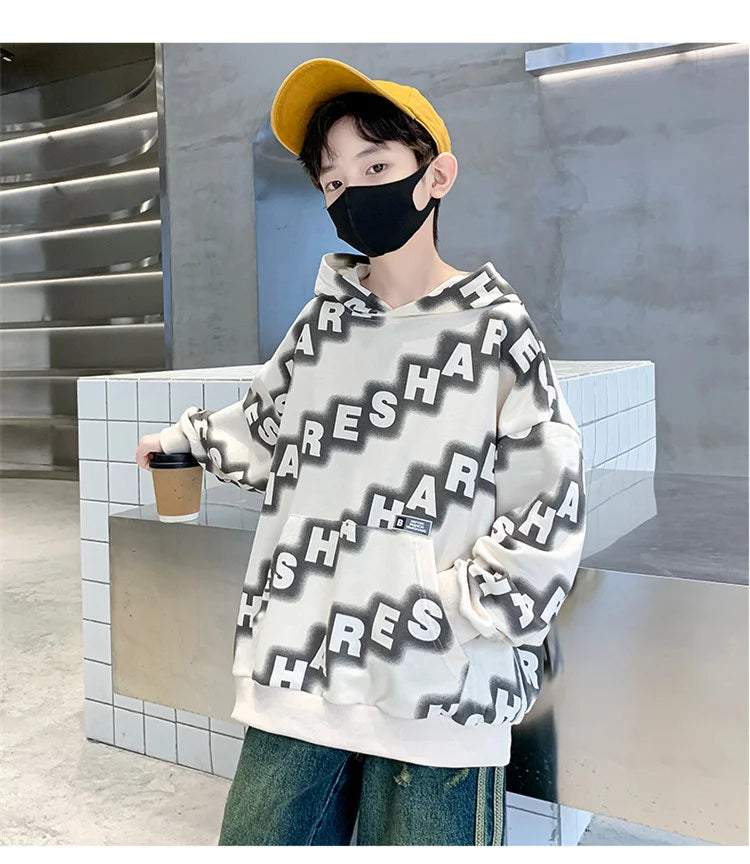 Boys Hoodies Spring Autumn Young Children's Clothes Long Sleeve Kids Pullover Hooded Sweatshirts Tops for Boys 5 To 14 Years Old