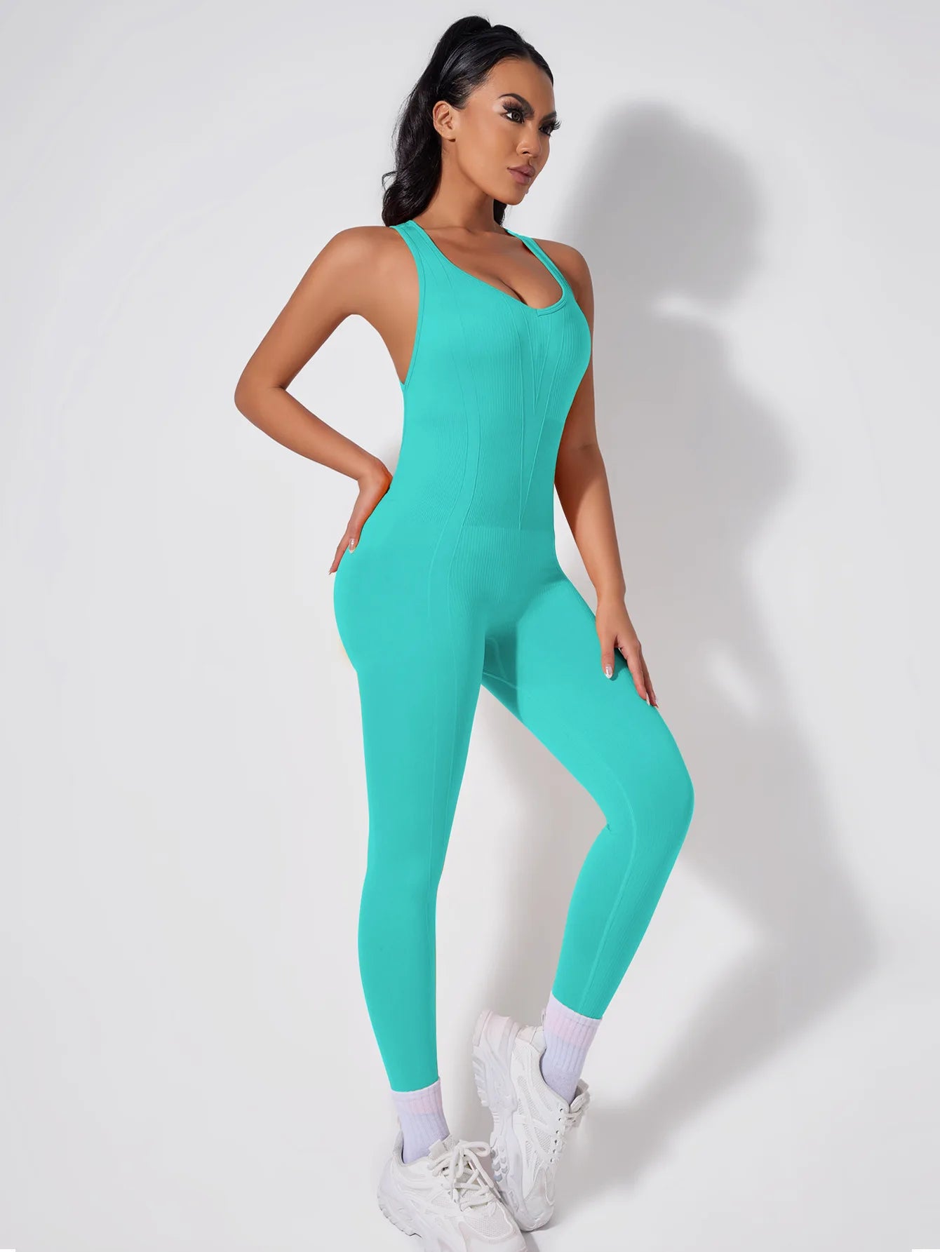 Crisscross Back Yoga Bodysuit Women V-Neck Butt Lifting Workout Jumpsuit Seamless Running Fashion Slim High Elastic Bodysuit