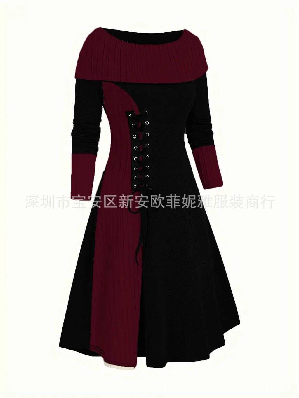 Fall Winter Women Dresses Elegant Temperament Colorblocked Dress Warm Long Sleeved Long Commuter Skirt for Female Dress 2025