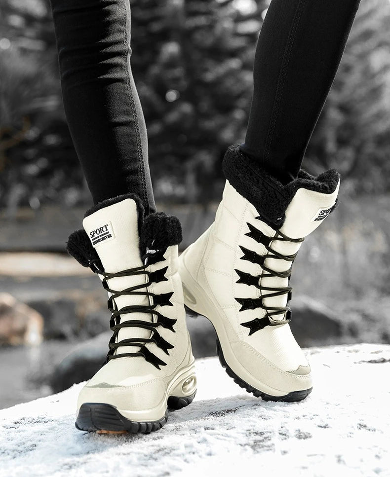 Winter Snow Boots Women Warm Comfortable Plush Lace-up Anti-slip High-top Women Boots Thick-soled Durable Soft Ankle Boots Women