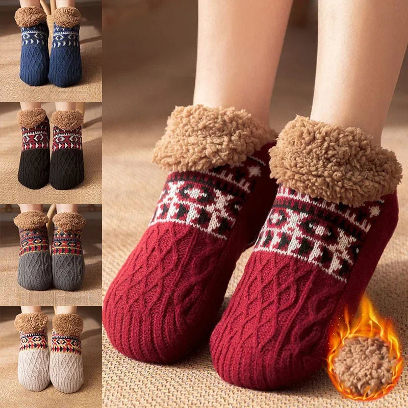 Indoor Winter Slippers Socks Men's Floor Socks Adult Home Bedroom Sleeping Socks Non-slip Knitted Plus Fleece Warm Carpet Sox