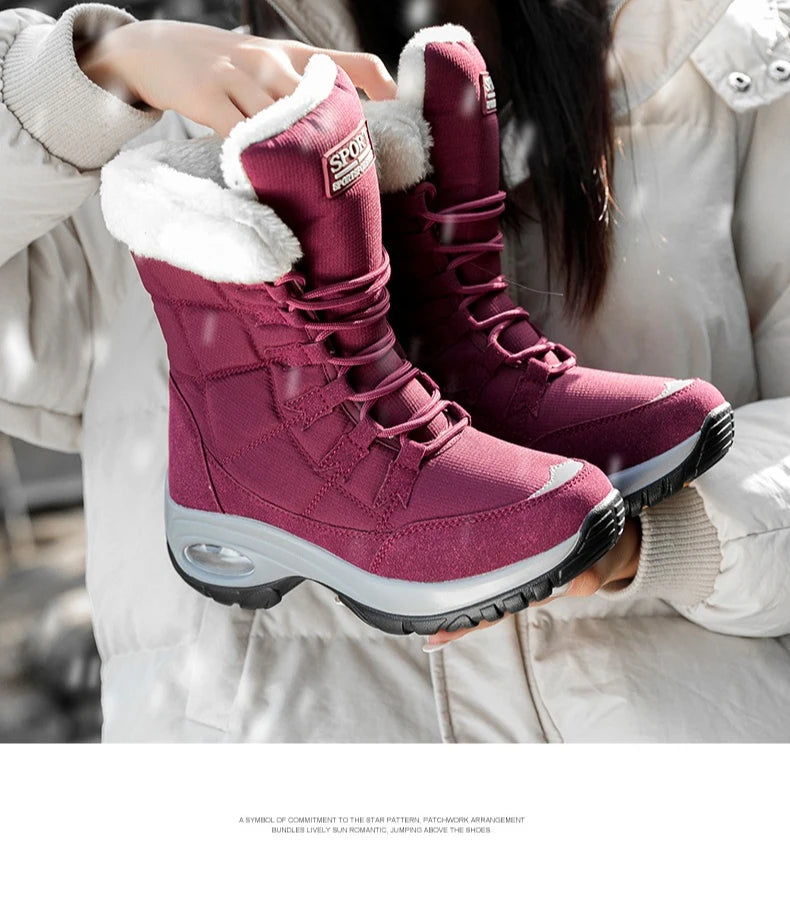 Winter Snow Boots Women Warm Comfortable Plush Lace-up Anti-slip High-top Women Boots Thick-soled Durable Soft Ankle Boots Women