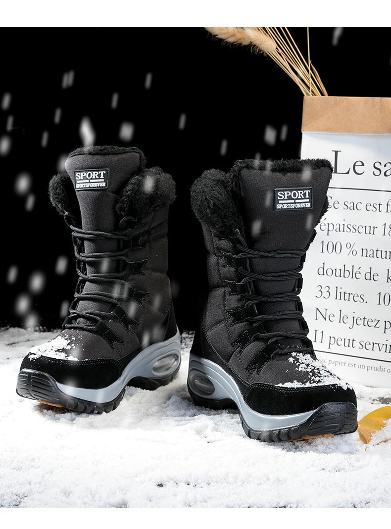 Winter Snow Boots Women Warm Comfortable Plush Lace-up Anti-slip High-top Women Boots Thick-soled Durable Soft Ankle Boots Women