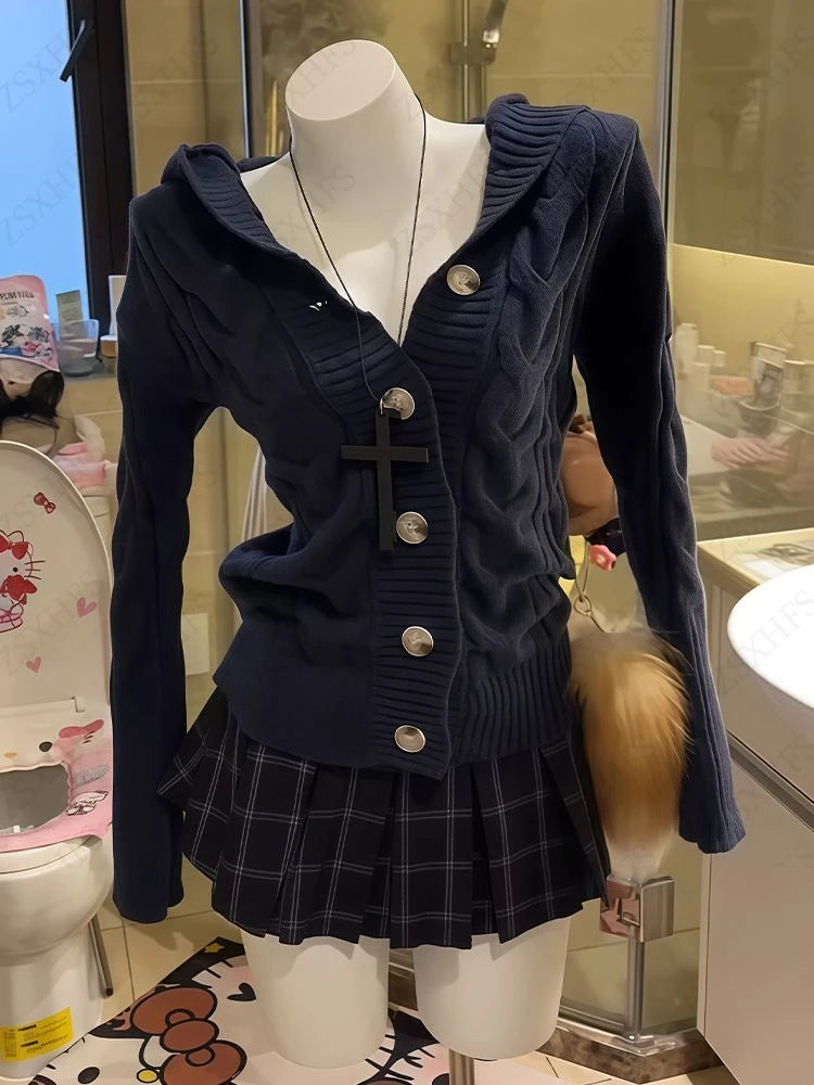 Sweater Femme Outerwears Punk Cardigan Women Winter Clothes Knitwears Casual British style Y2k Femme Sweaters Harajuku Y2k Coats