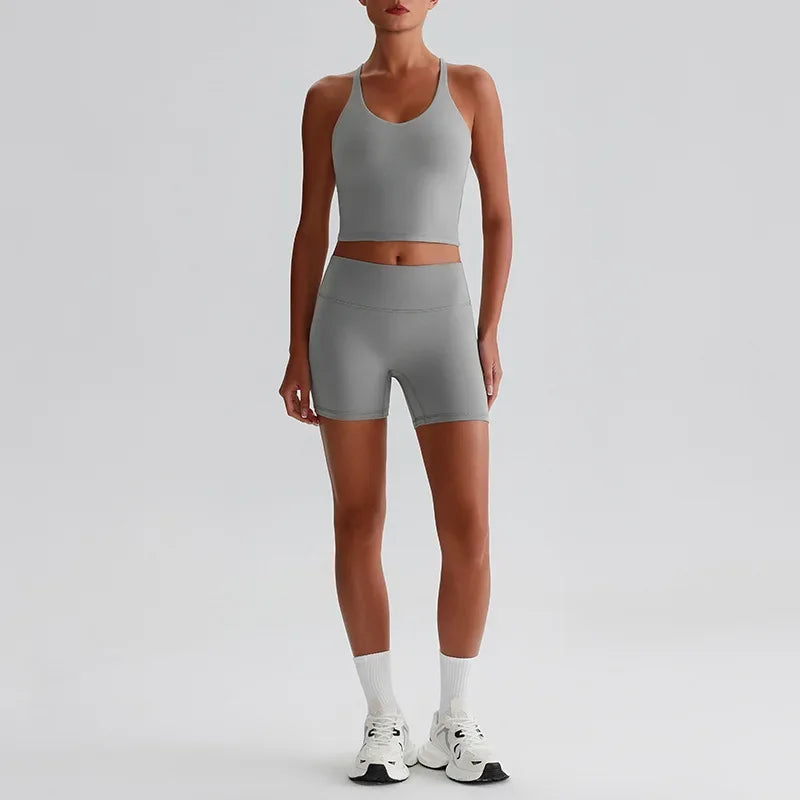 Women's Yoga Outfit Set Summer Sports Bra Vest Breathable Quick-Dry Workout Clothes Gym Running Fitness Suit Yoga Outfit