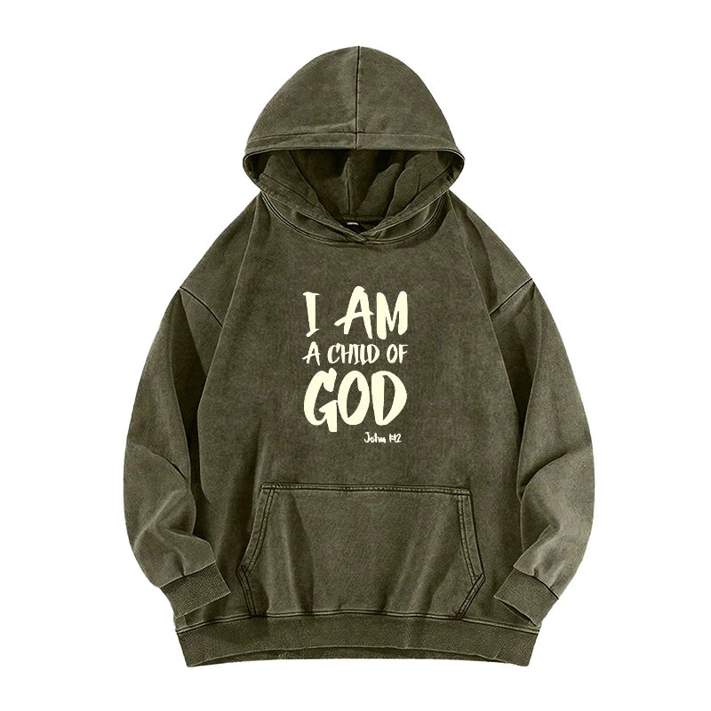 Hoodie for Men Streetwear I Am a Child of God Design Print Graphic Hoodies for Men Suitable for Wearing in Autumn washed hoodie
