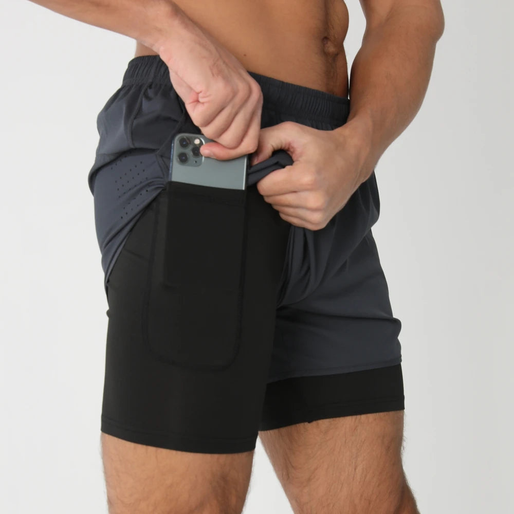2025New Men Running Shorts Gym Sports Shorts 2 In 1 Quick Dry Workout Training Gym Fitness Jogging Short Pants Summer Men Shorts