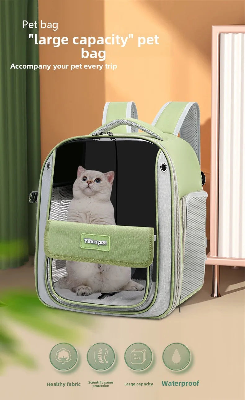 Cat backpack  outing schoolbag  double-shoulder pet bag  cat for travel  dog and cat supplies  transparent large-capacity portab