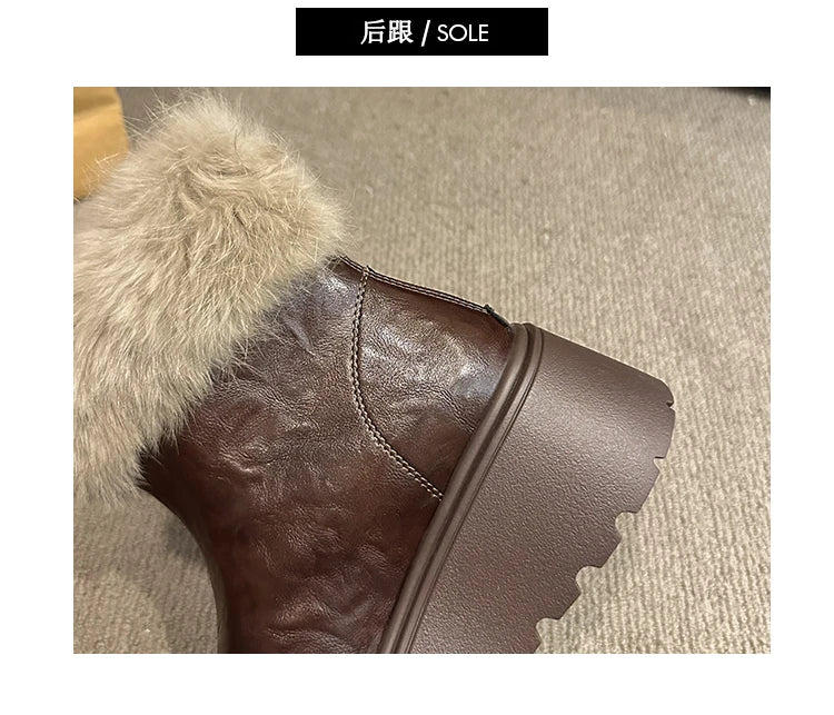 2026 Winter Vintage Women's Boots with Fashionable Added Insulation Warm and Thick Soles High Heels Made of Cotton Hot 35-40