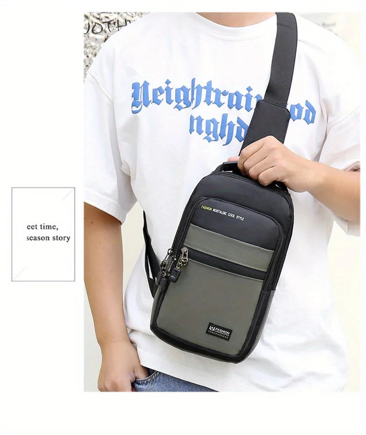 1pc Men's Casual Crossbody Bag, Fashion Sports Travel Oxford Cloth Sling Bag