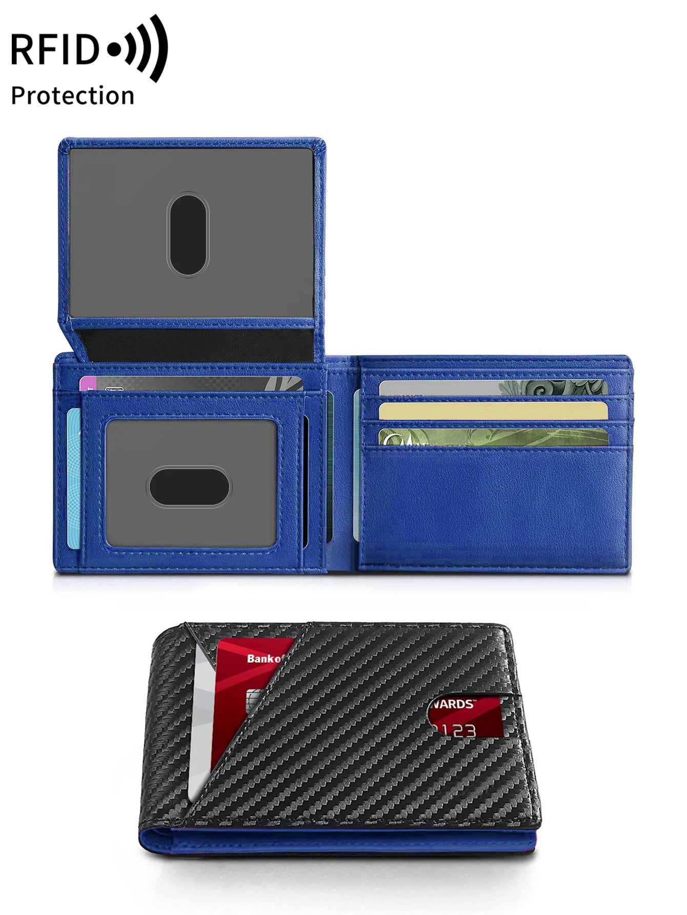 RFID Carbon Fiber Ultra-thin Trifold Wallet Simple Front Pocket Design Wallet Multi-function Portable 8 Card Slots Men's Wallet