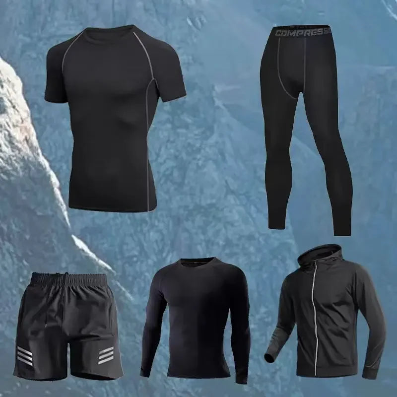 Men's Workout Sets 5 Piece Gym Training Outfit Shorts Shirt Sports Wear Quick Dry Comfort Fit