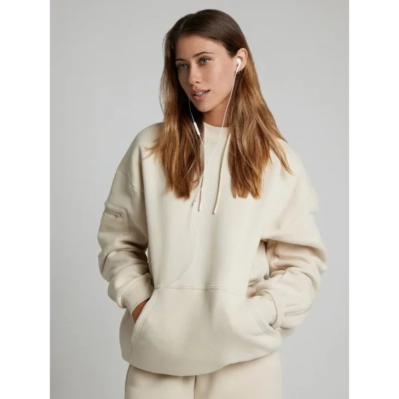 Fitness Workout Outfits Autumn Winter Women Tracksuit Sport Pocket Sweatshirt Hoodies with Eye Patch Sweatpants Two Piece Set