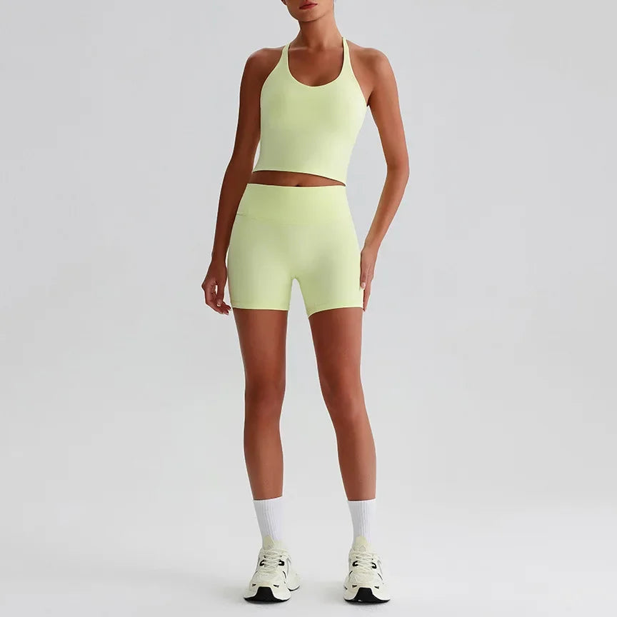 Women's Yoga Outfit Set Summer Sports Bra Vest Breathable Quick-Dry Workout Clothes Gym Running Fitness Suit Yoga Outfit