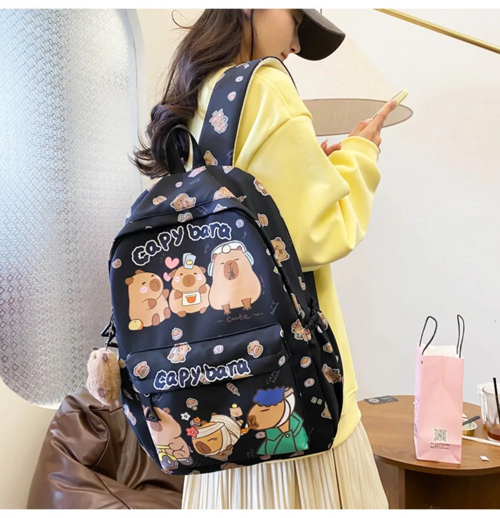 Cute Large Capacity Capybara Backpack Cartoon Breathable Student Schoolbag Nylon Ultra-light Book Bag Back to school Women Girl